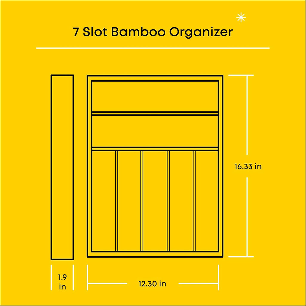 JoyJolt Bamboo Drawer Organizer, 7-Compartment Silverware Tray