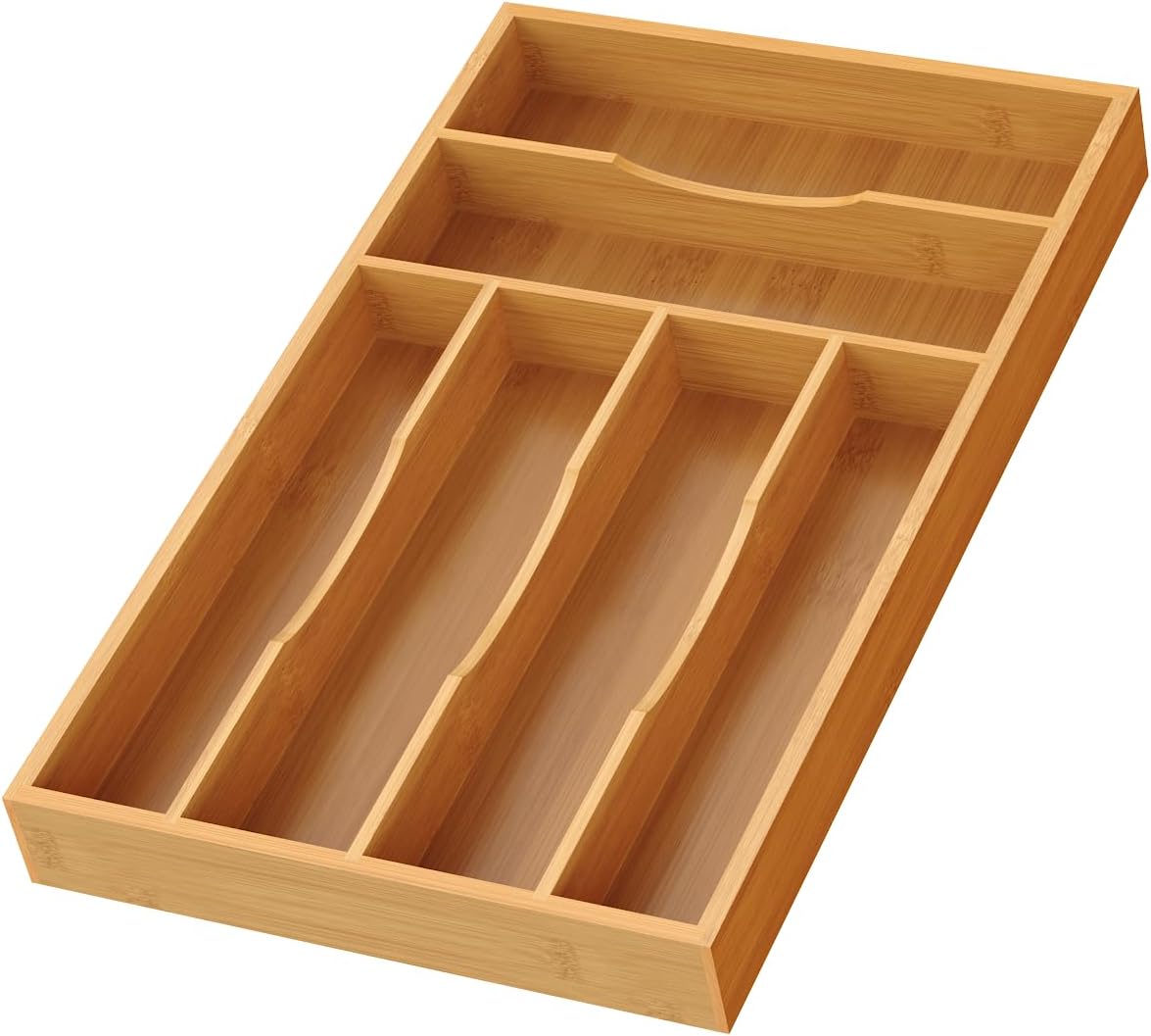 Bayting Bamboo Silverware Organizer, 12" Wide, 7 Slots