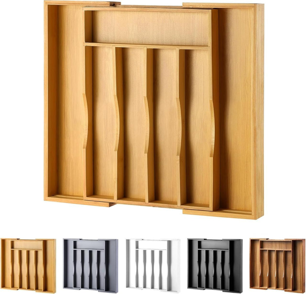 ORIDOM Expandable Bamboo Cutlery Drawer Organizer, 5-7 Slots, Natural