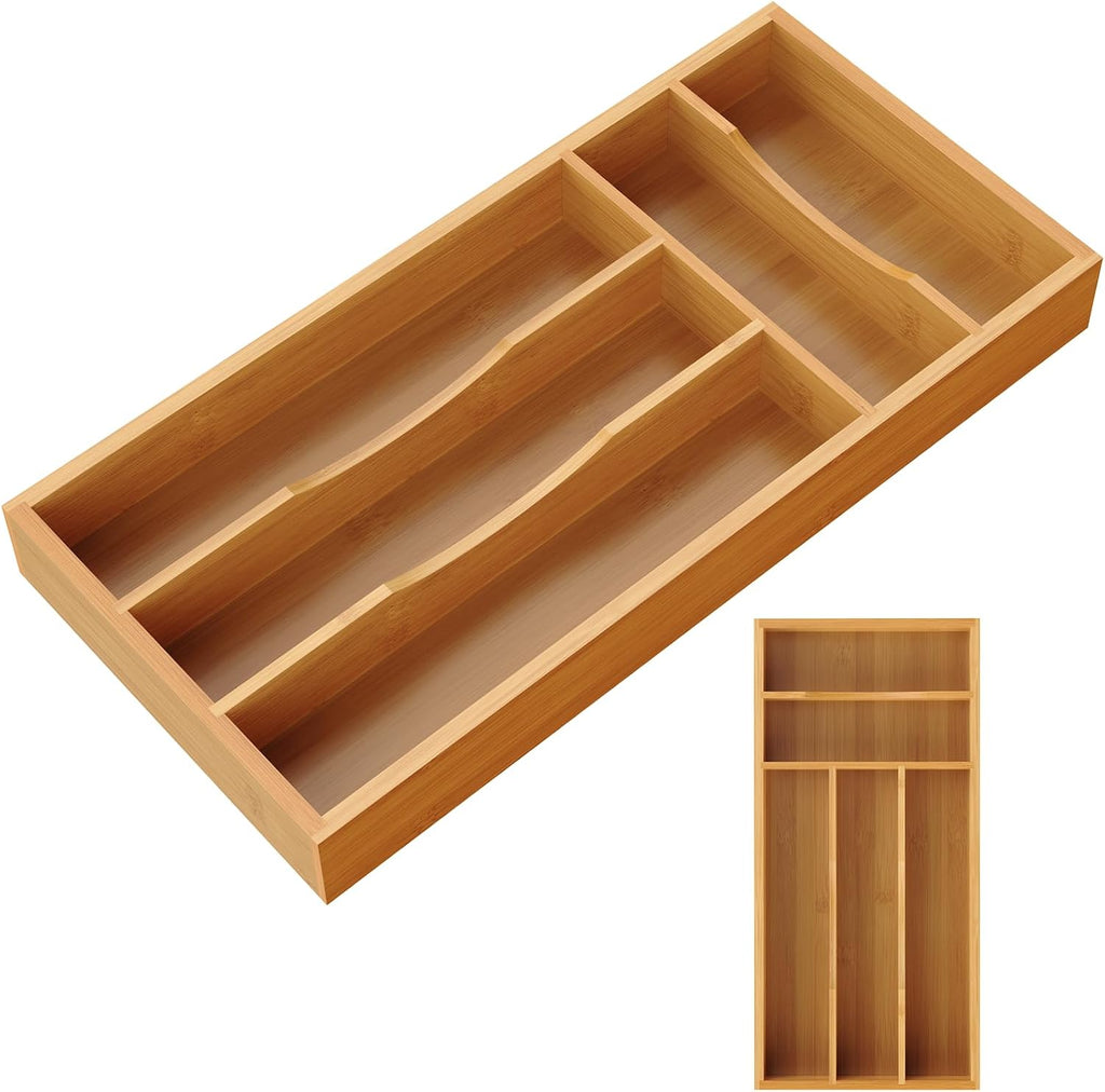 Bayting Bamboo Silverware Organizer, 12" Wide, 7 Slots