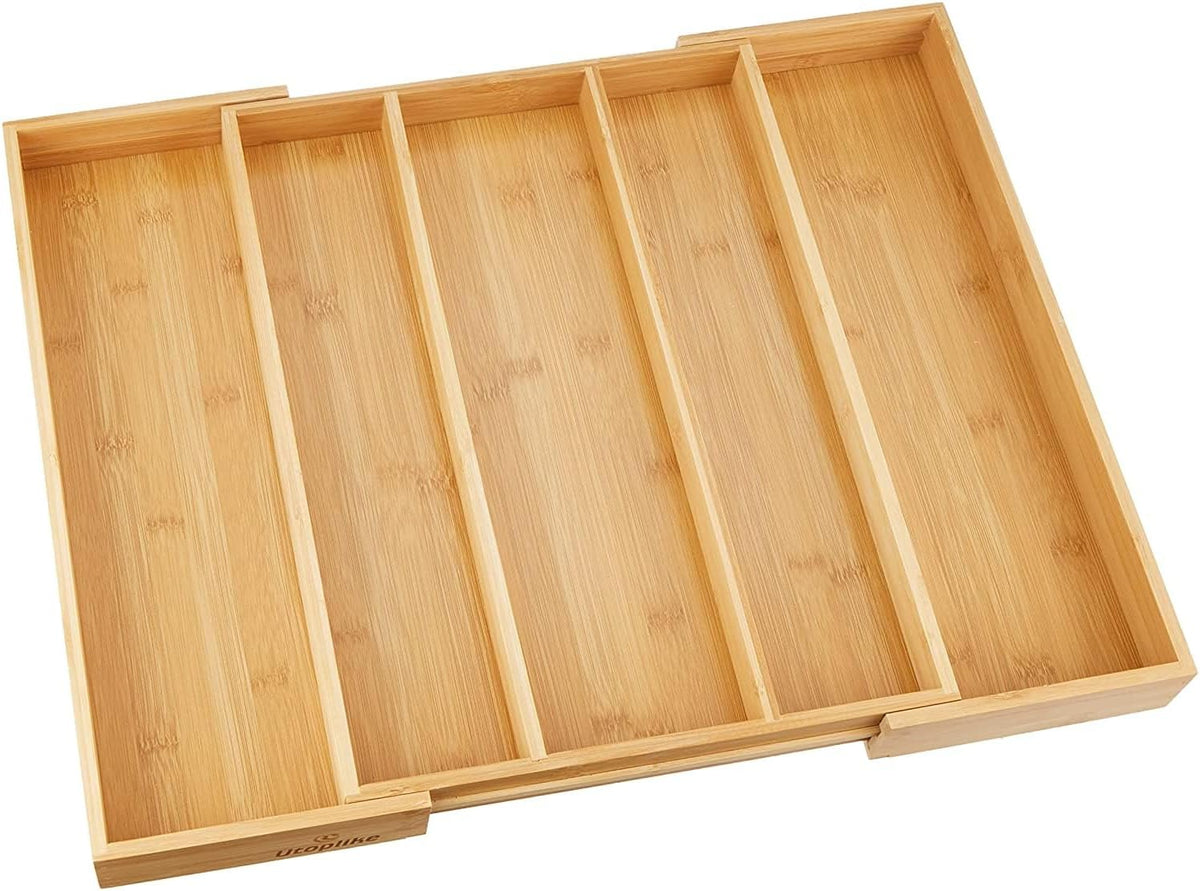 Utoplike Expandable Bamboo Kitchen Drawer Organizer, Large, 3-5 Slots, Natural