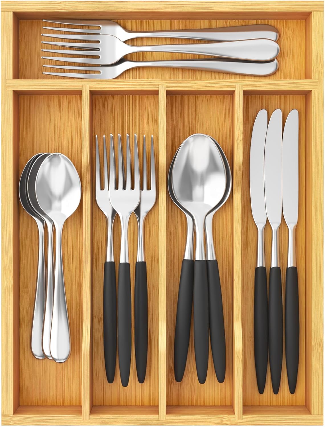 Lifewit Bamboo Silverware Tray, 4 Compartments, 6.7" x 12" Compact