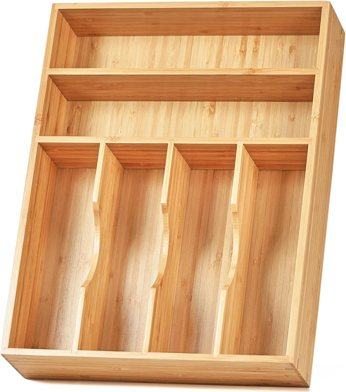 Umilife Bamboo Kitchen Drawer Organizer, 13" Wide, 7 Extra-Deep Slots, Natural