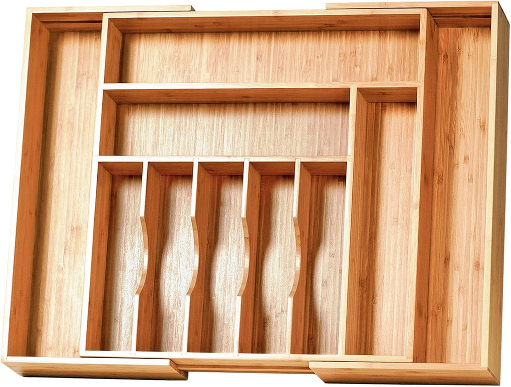 Umilife Bamboo Kitchen Drawer Organizer, 13" Wide, 7 Extra-Deep Slots, Natural