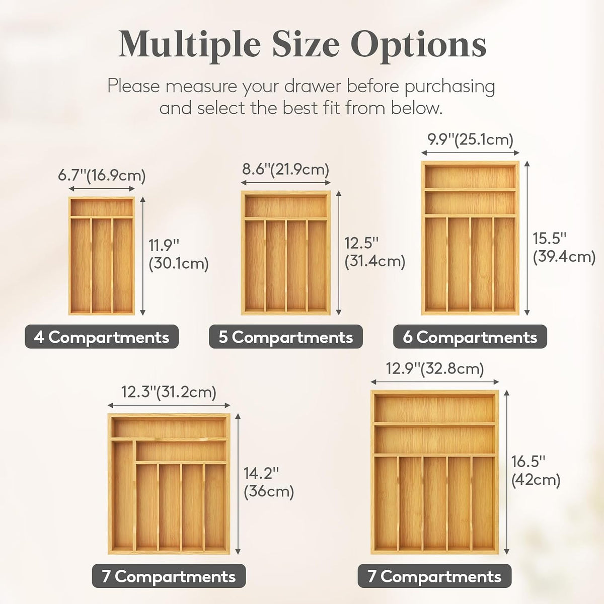 Lifewit Bamboo Silverware Tray, 4 Compartments, 6.7" x 12" Compact