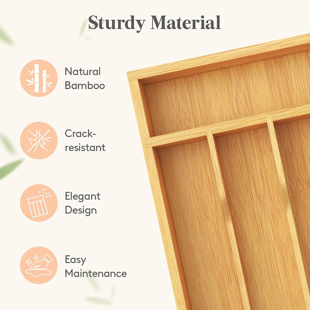 Lifewit Bamboo Silverware Tray, 4 Compartments, 6.7" x 12" Compact