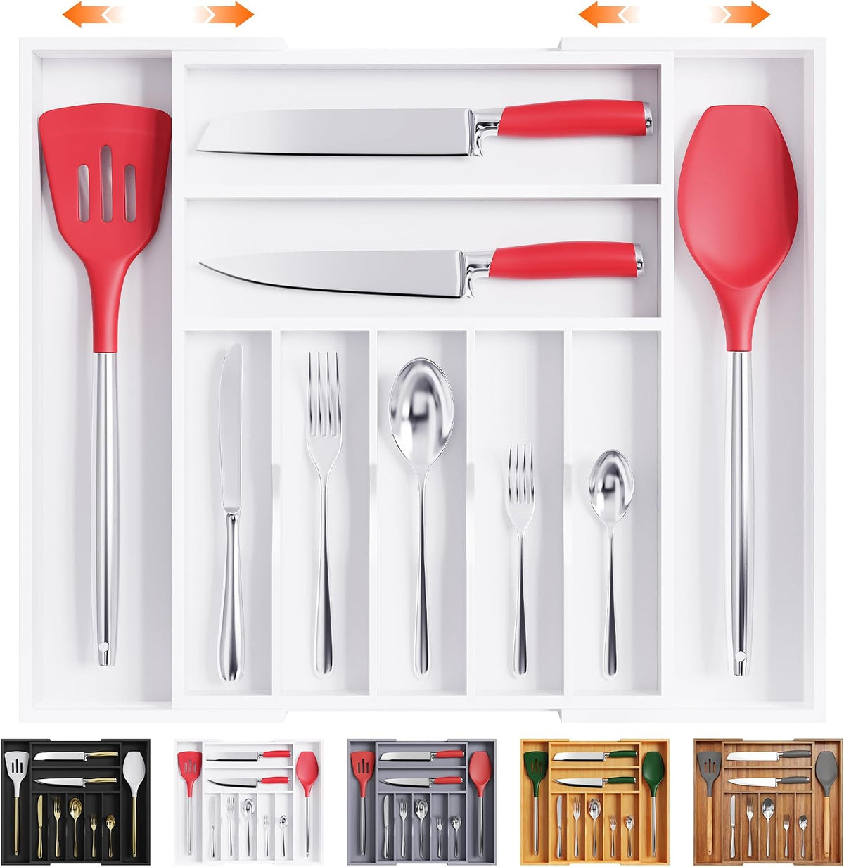 Bellsal Expandable Bamboo Silverware Drawer Organizer, 5-7 Slots, Natural
