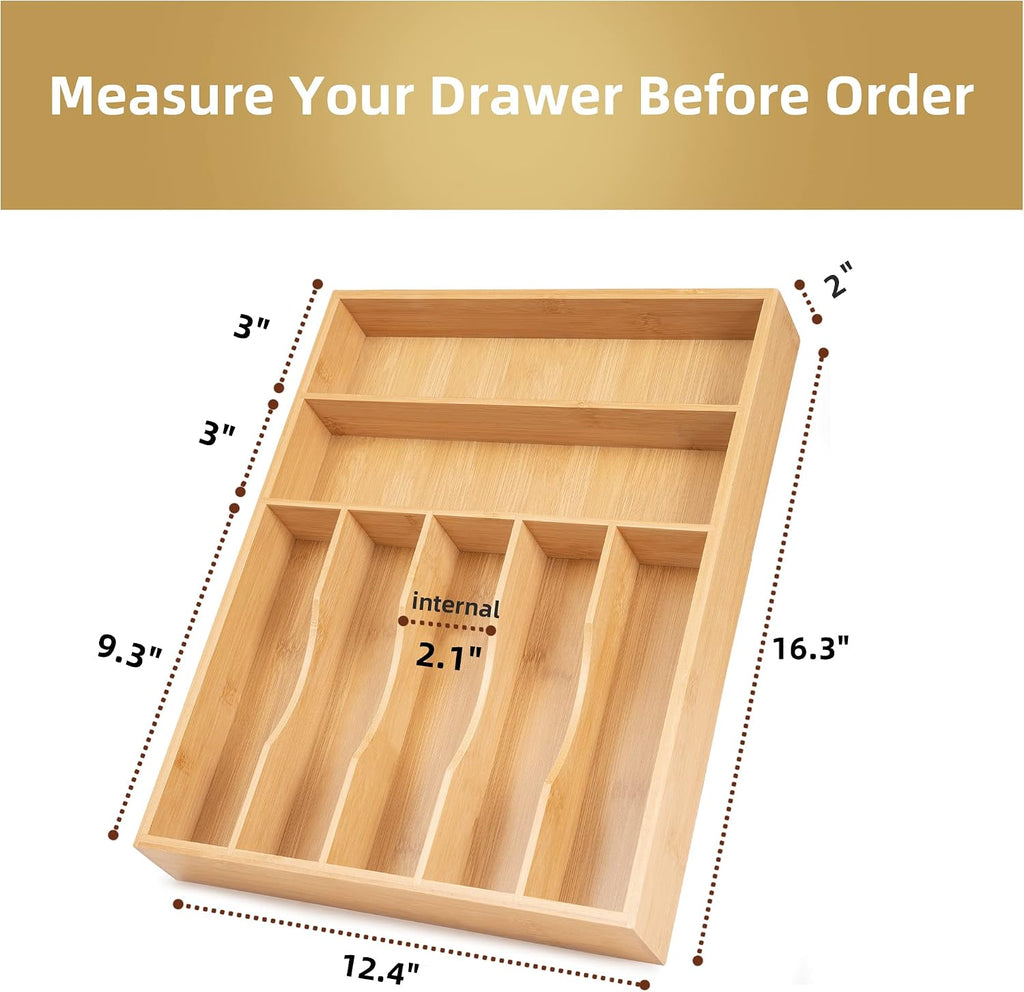 Besilord Bamboo Silverware Organizer, 7 Compartments, Natural