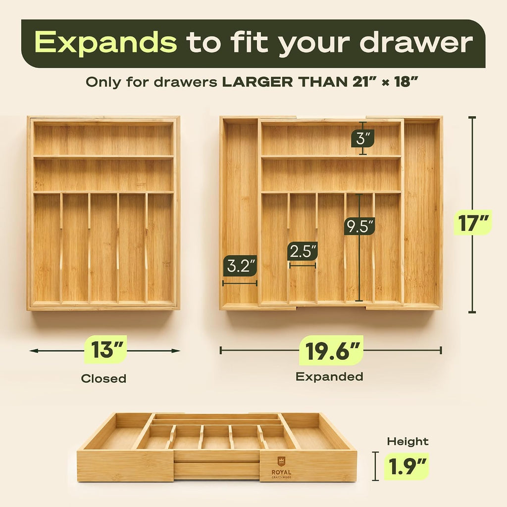 Royal Craft Wood Expandable Bamboo Kitchen Drawer Organizer, 9 Slots