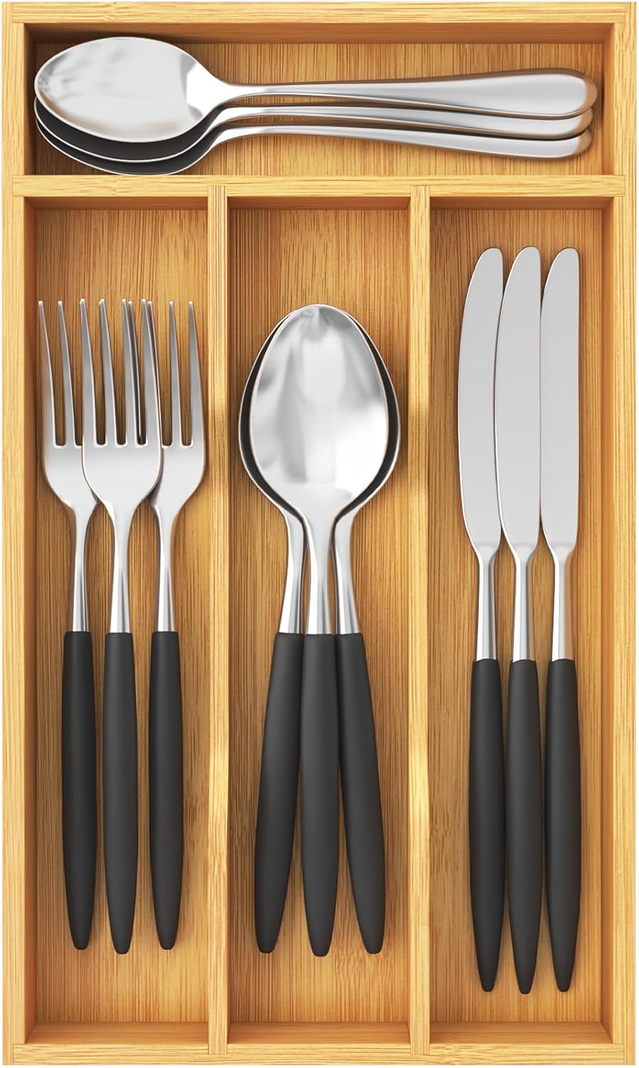 Lifewit Bamboo Silverware Tray, 4 Compartments, 6.7" x 12" Compact