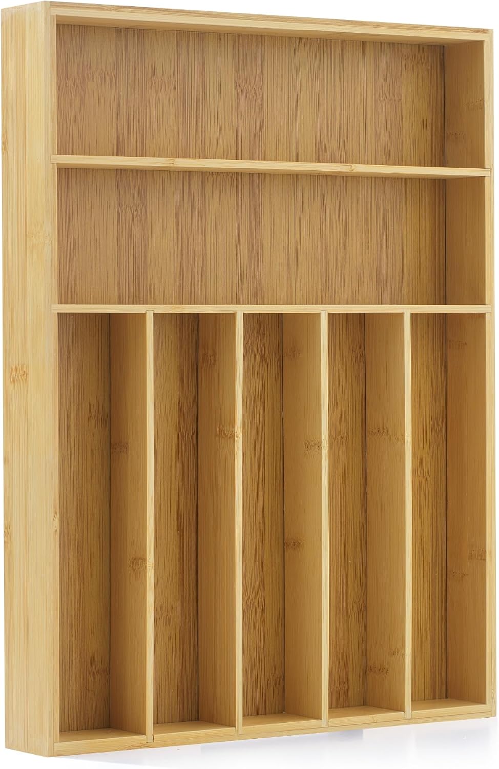 JoyJolt Bamboo Drawer Organizer, 7-Compartment Silverware Tray