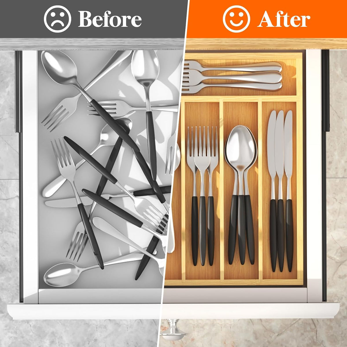 Lifewit Bamboo Silverware Tray, 4 Compartments, 6.7" x 12" Compact