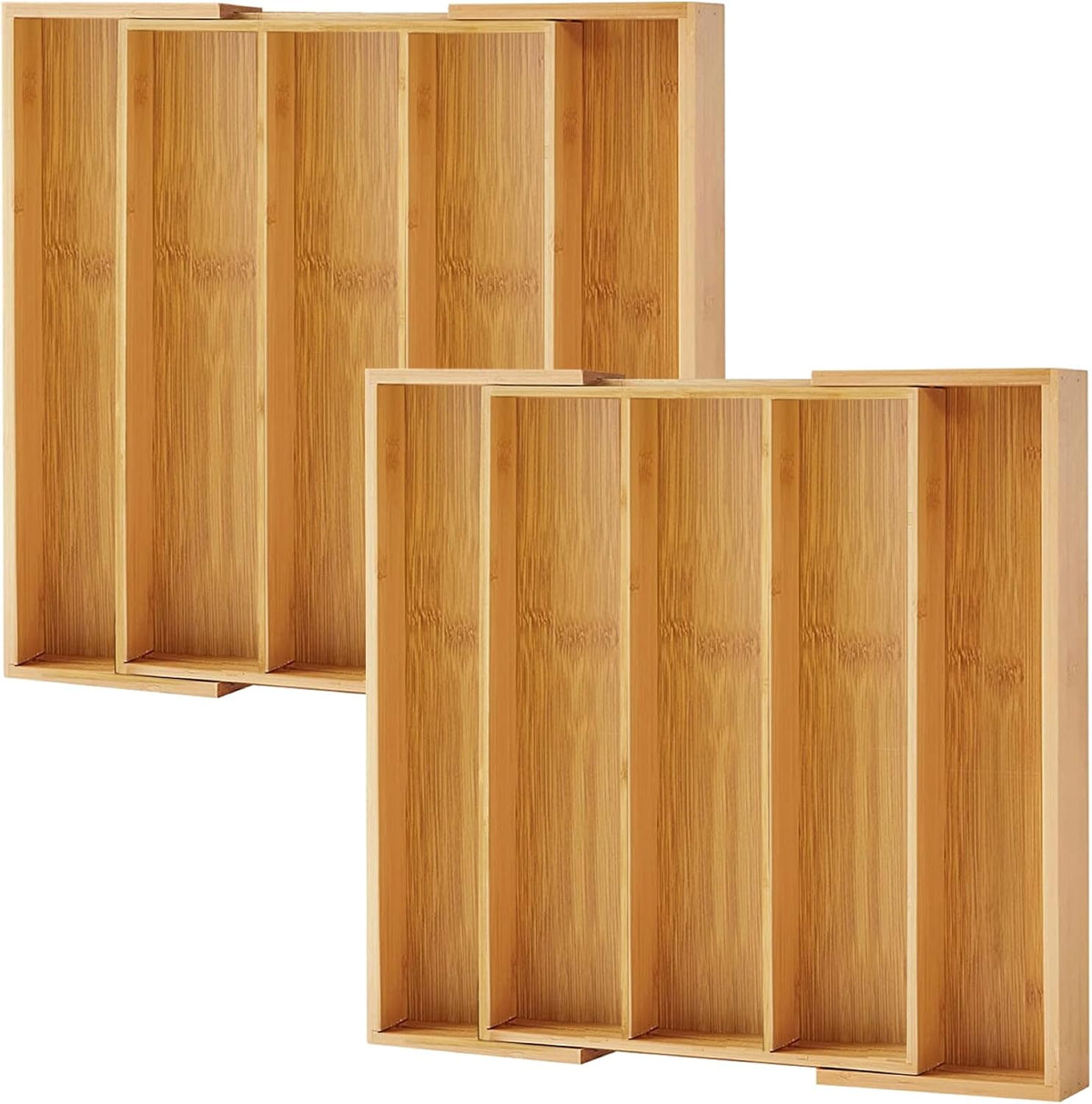 Purawood Expandable Bamboo Kitchen Drawer Organizer, 3-5 Slots, Natural