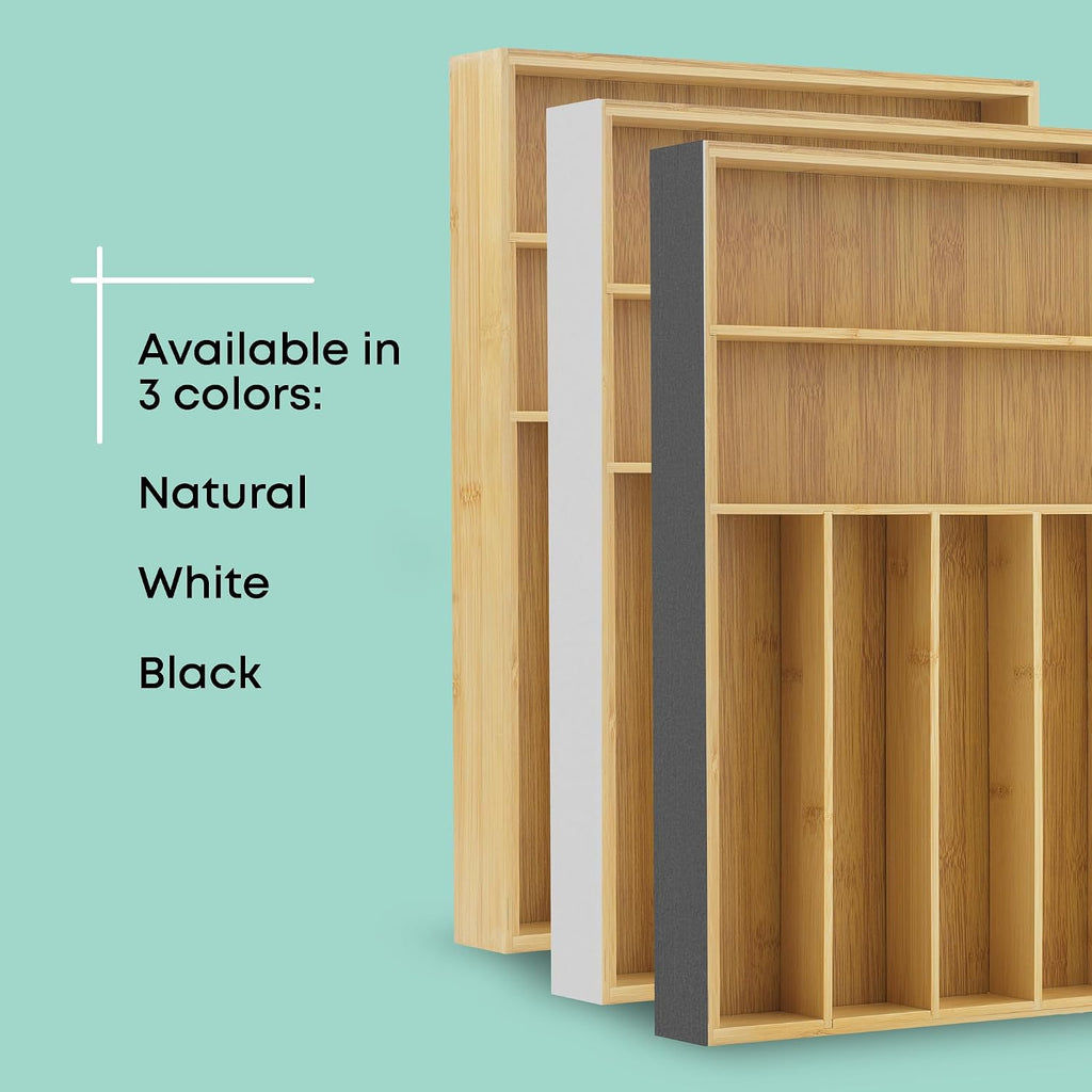 JoyJolt Bamboo Drawer Organizer, 7-Compartment Silverware Tray