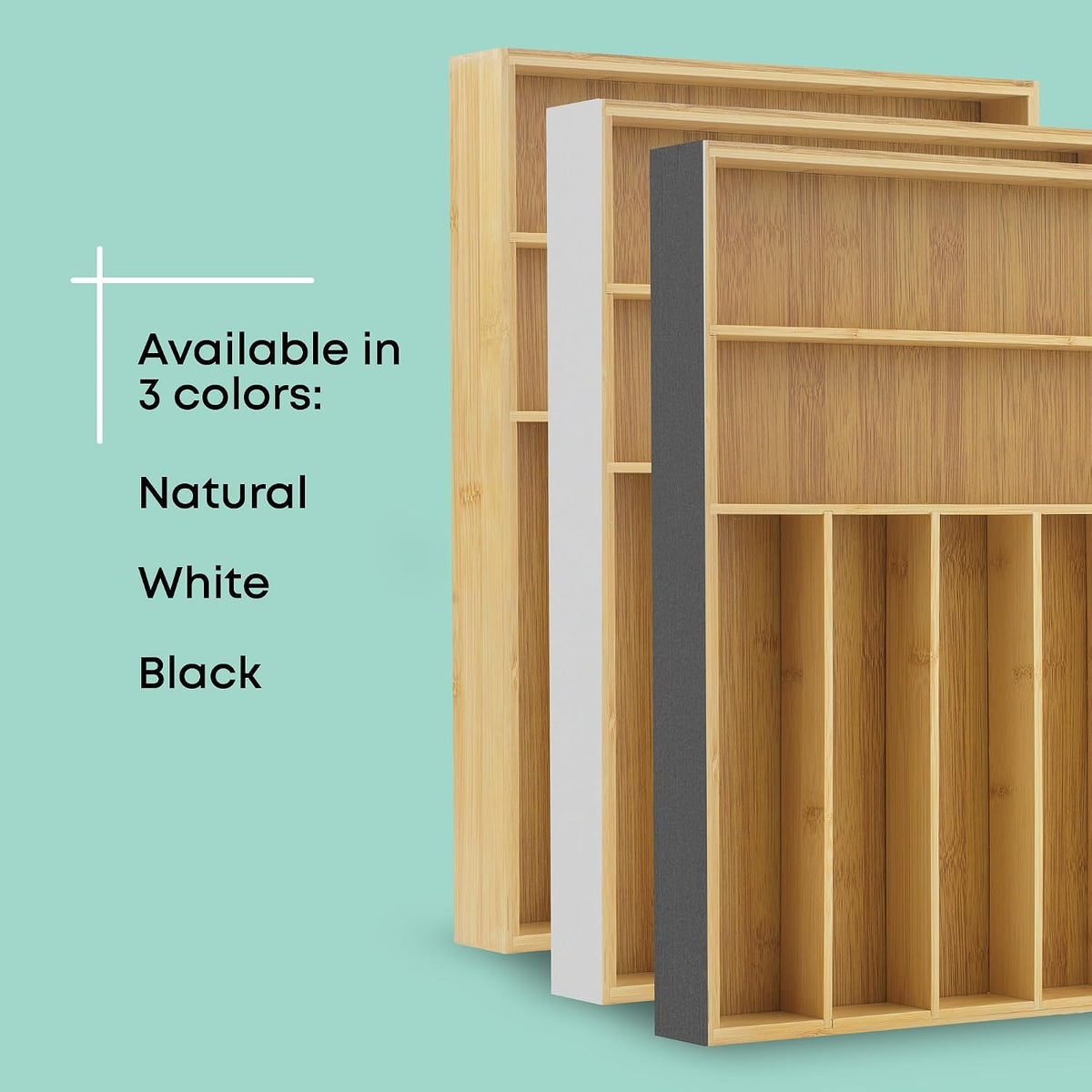 JoyJolt Bamboo Drawer Organizer, 7-Compartment Silverware Tray