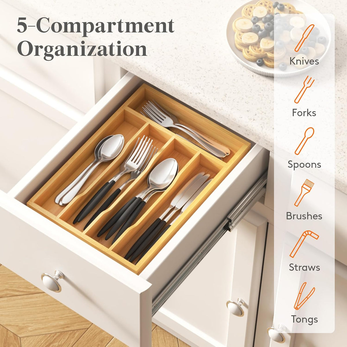 Lifewit Bamboo Silverware Tray, 4 Compartments, 6.7" x 12" Compact