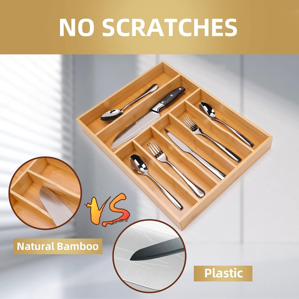 Besilord Bamboo Silverware Organizer, 7 Compartments, Natural