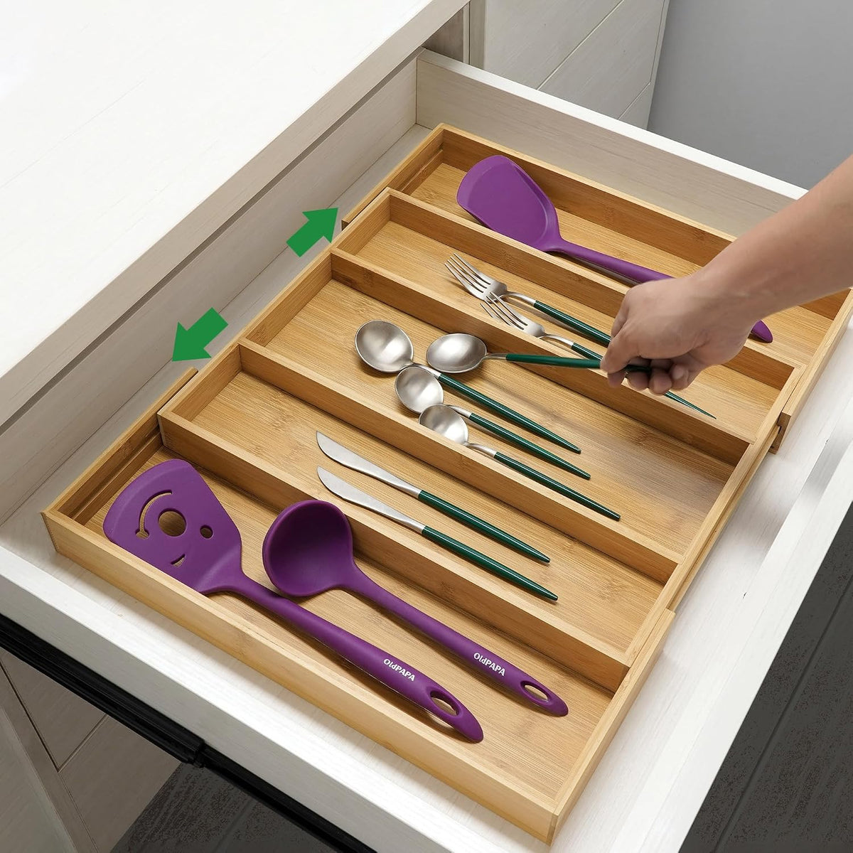 Utoplike Expandable Bamboo Kitchen Drawer Organizer, Large, 3-5 Slots, Natural