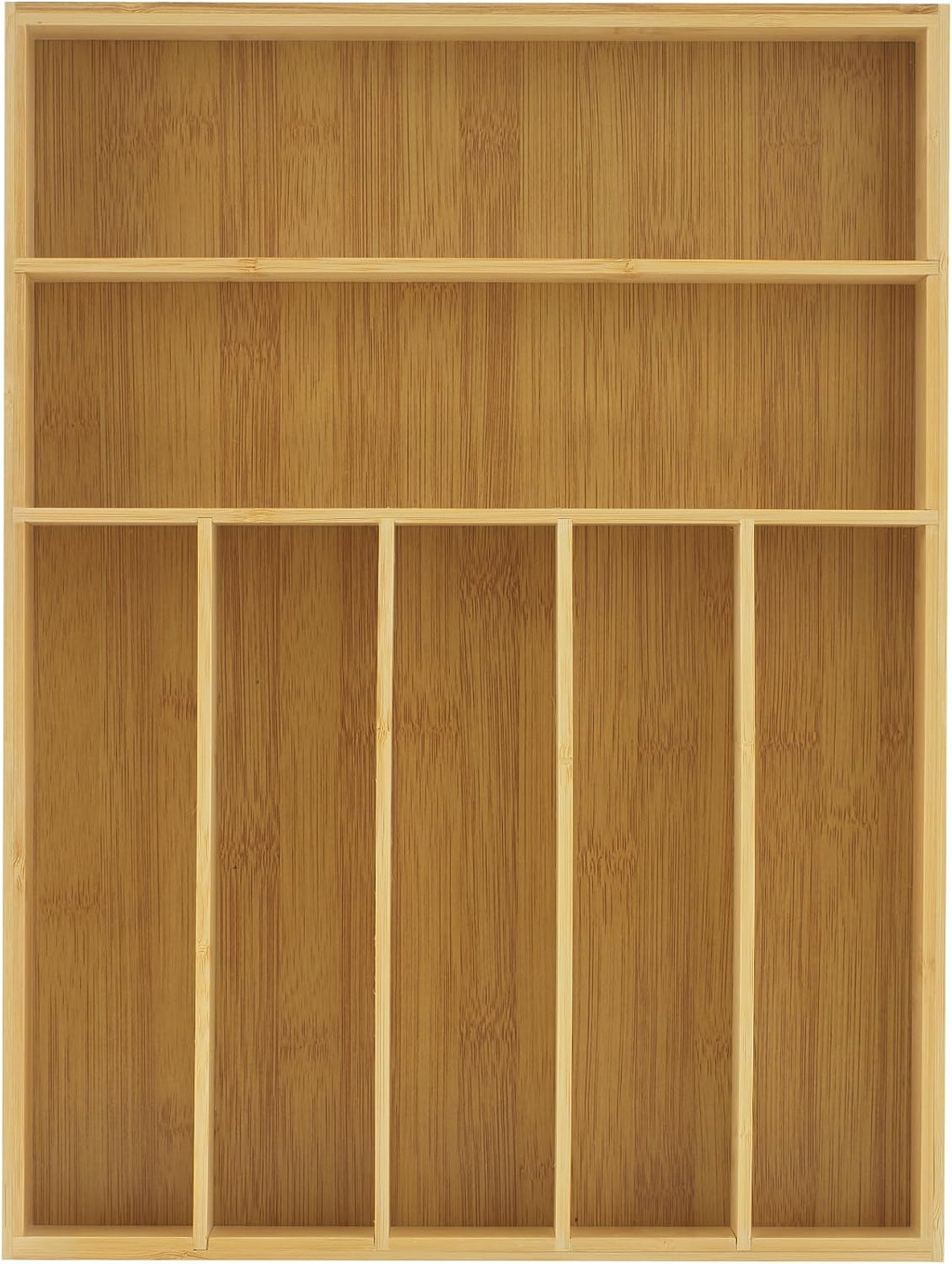 JoyJolt Bamboo Drawer Organizer, 7-Compartment Silverware Tray