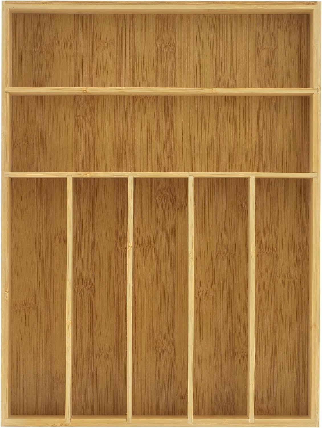 JoyJolt Bamboo Drawer Organizer, 7-Compartment Silverware Tray