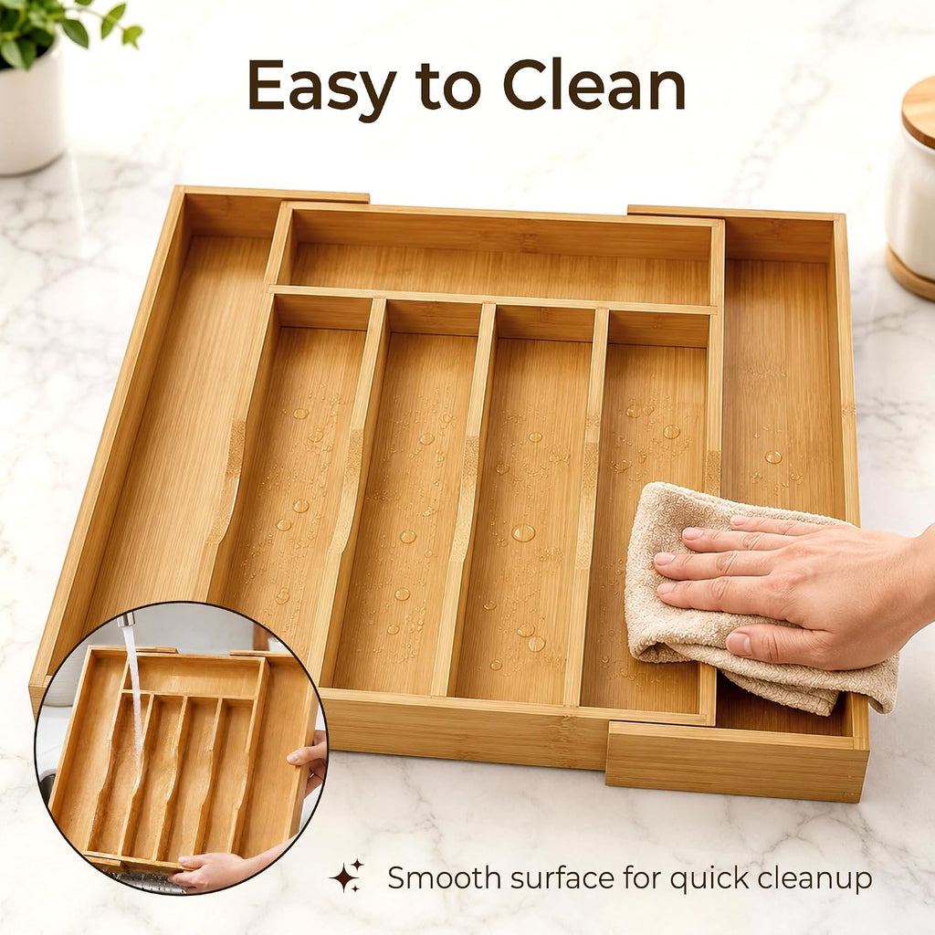 ORIDOM Expandable Bamboo Cutlery Drawer Organizer, 5-7 Slots, Natural