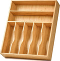 Umilife Bamboo Kitchen Drawer Organizer, 13" Wide, 7 Extra-Deep Slots, Natural