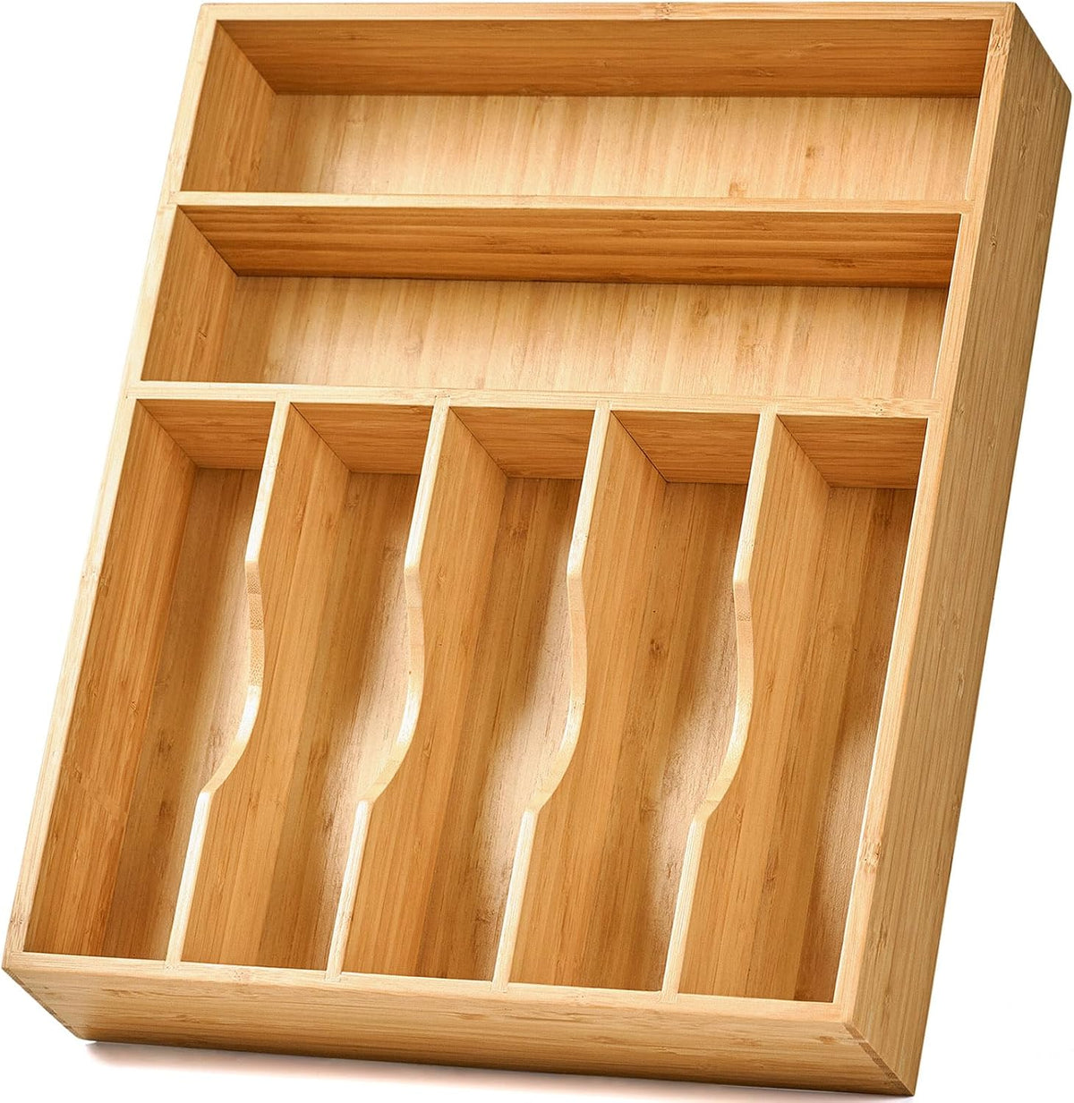 Umilife Bamboo Kitchen Drawer Organizer, 13" Wide, 7 Extra-Deep Slots, Natural