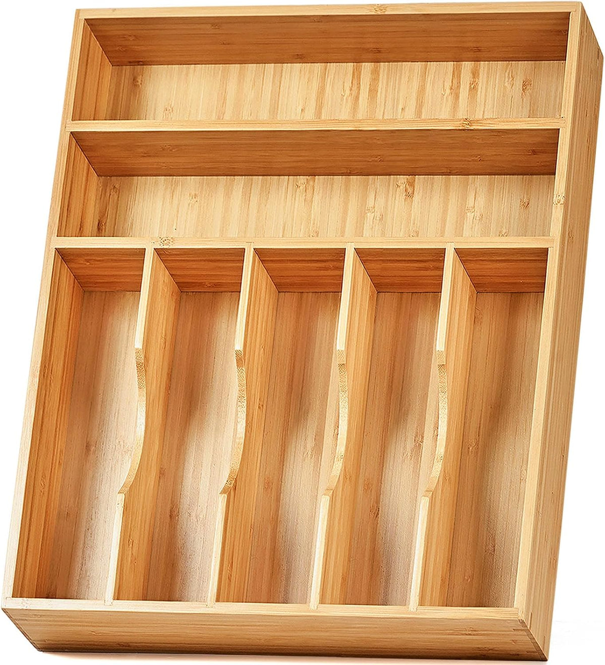 Umilife Bamboo Kitchen Drawer Organizer, 13" Wide, 7 Extra-Deep Slots, Natural