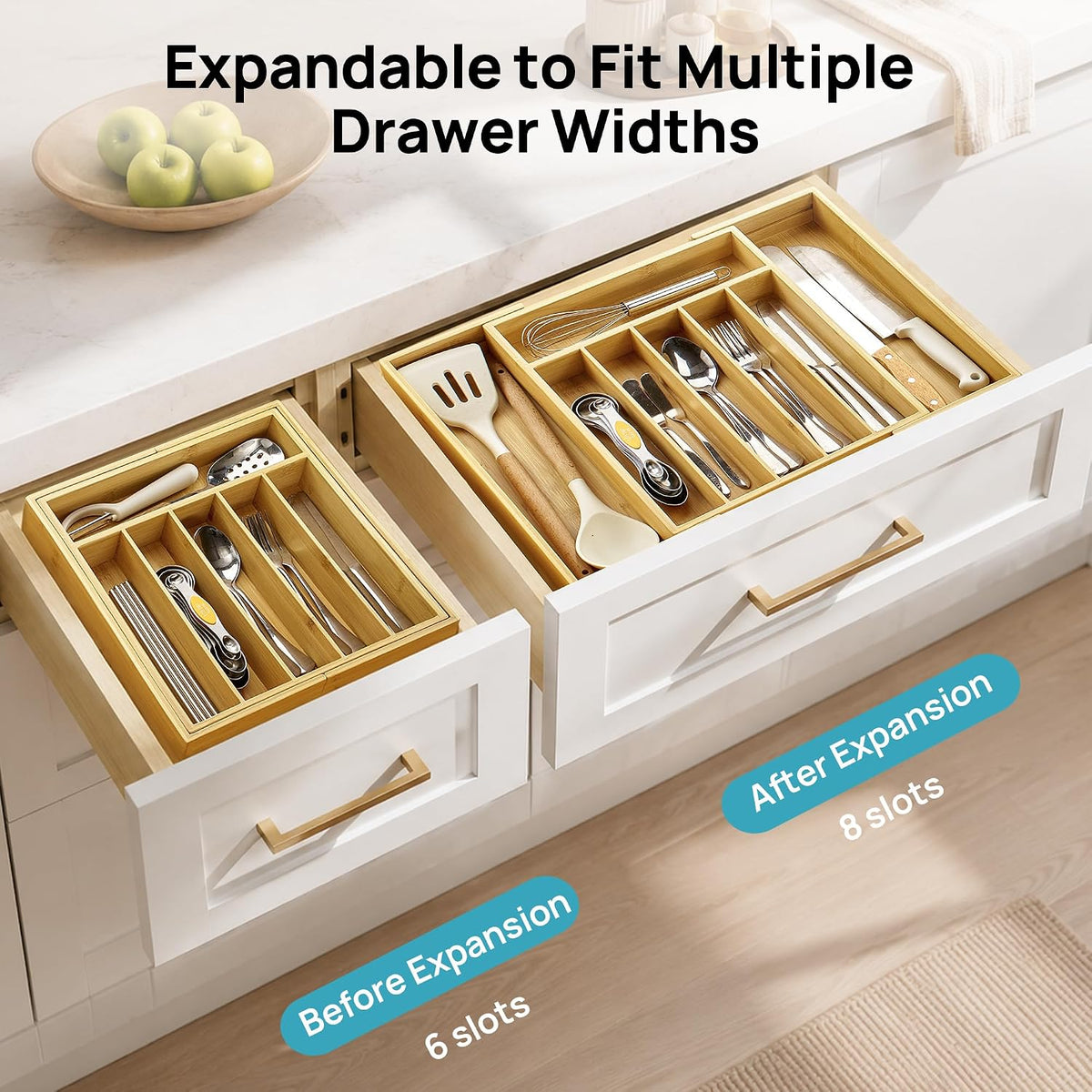 Vtopmart Expandable Bamboo Silverware Organizer, Large, 6-8 Compartments
