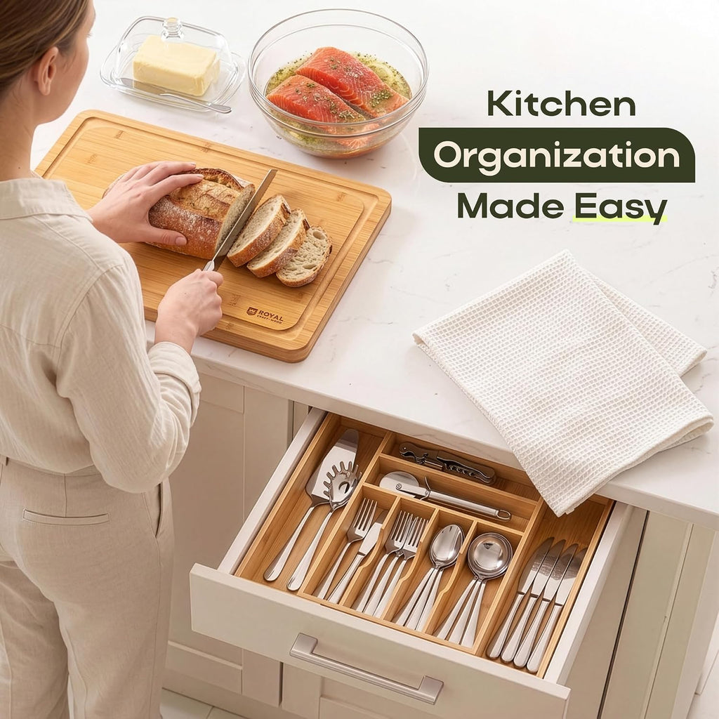 Royal Craft Wood Expandable Bamboo Kitchen Drawer Organizer, 9 Slots