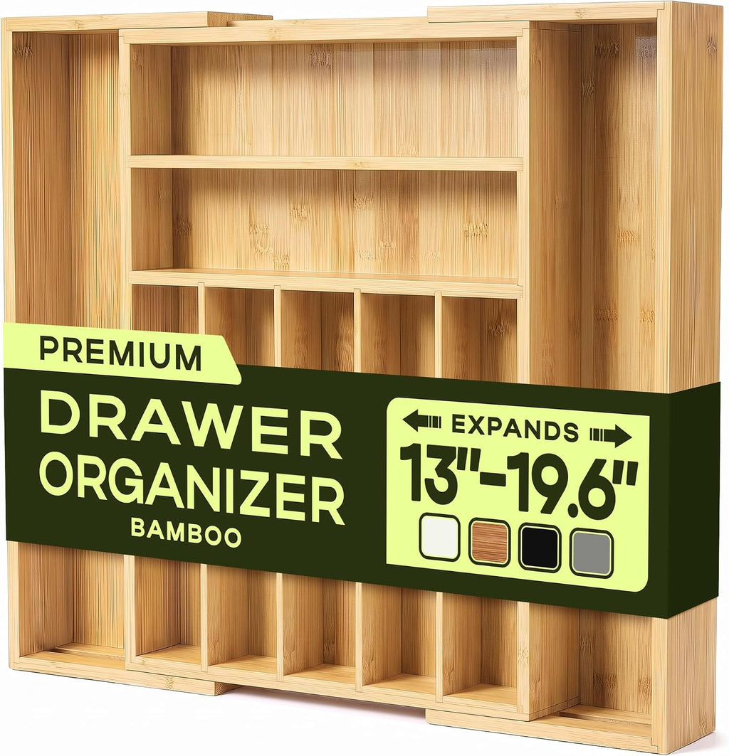 Royal Craft Wood Expandable Bamboo Kitchen Drawer Organizer, 9 Slots