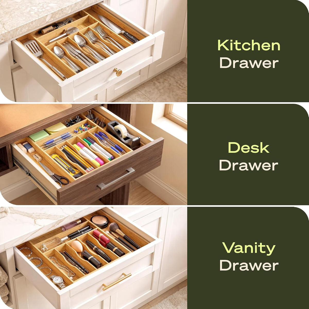 Royal Craft Wood Expandable Bamboo Kitchen Drawer Organizer, 9 Slots