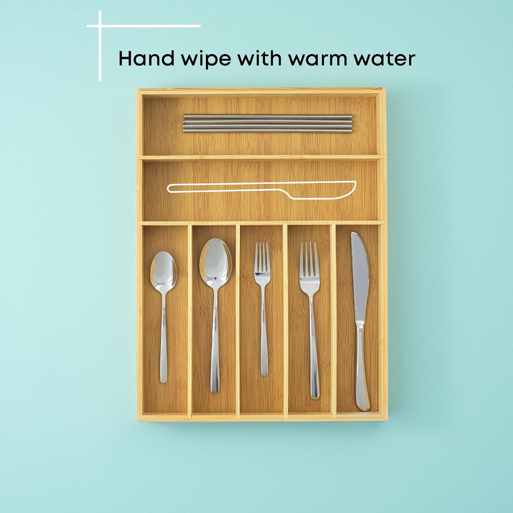 JoyJolt Bamboo Drawer Organizer, 7-Compartment Silverware Tray