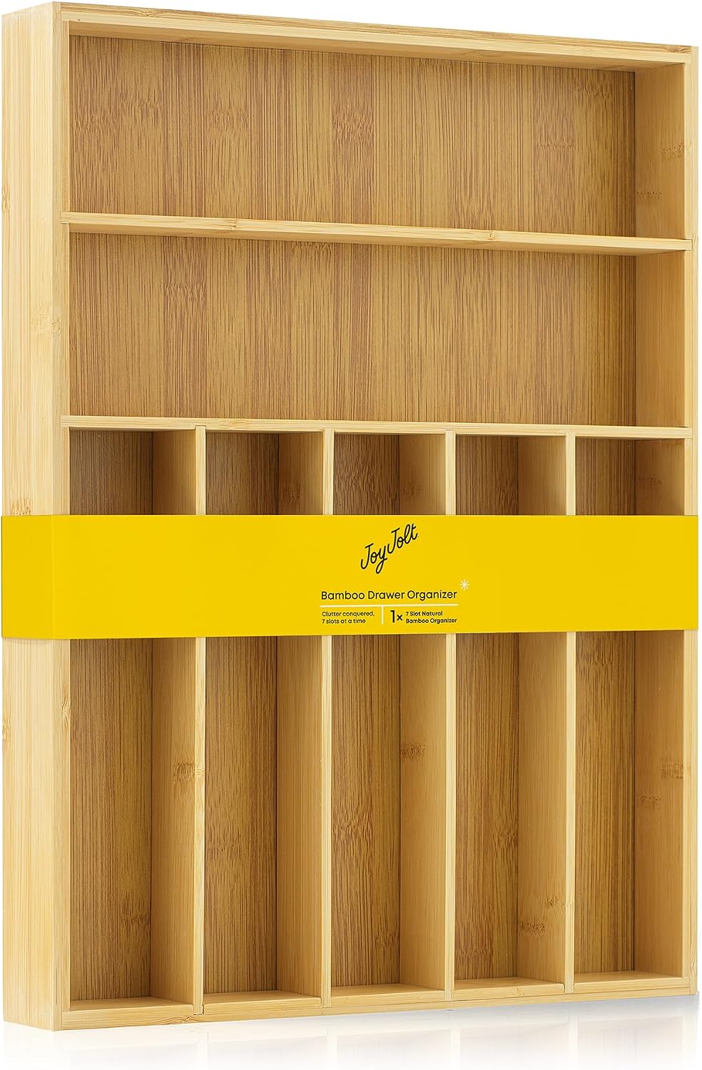 JoyJolt Bamboo Drawer Organizer, 7-Compartment Silverware Tray