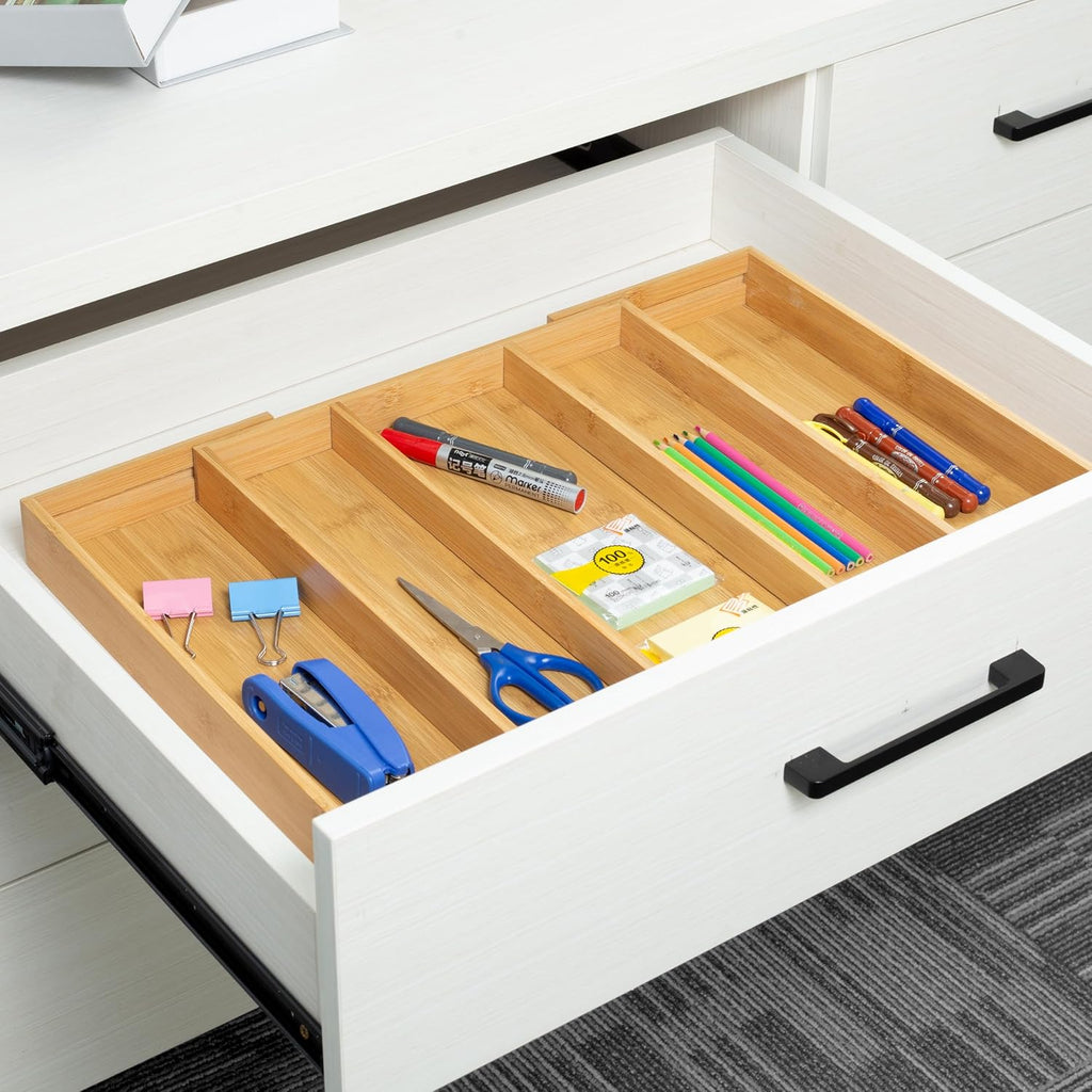 Utoplike Expandable Bamboo Kitchen Drawer Organizer, Large, 3-5 Slots, Natural