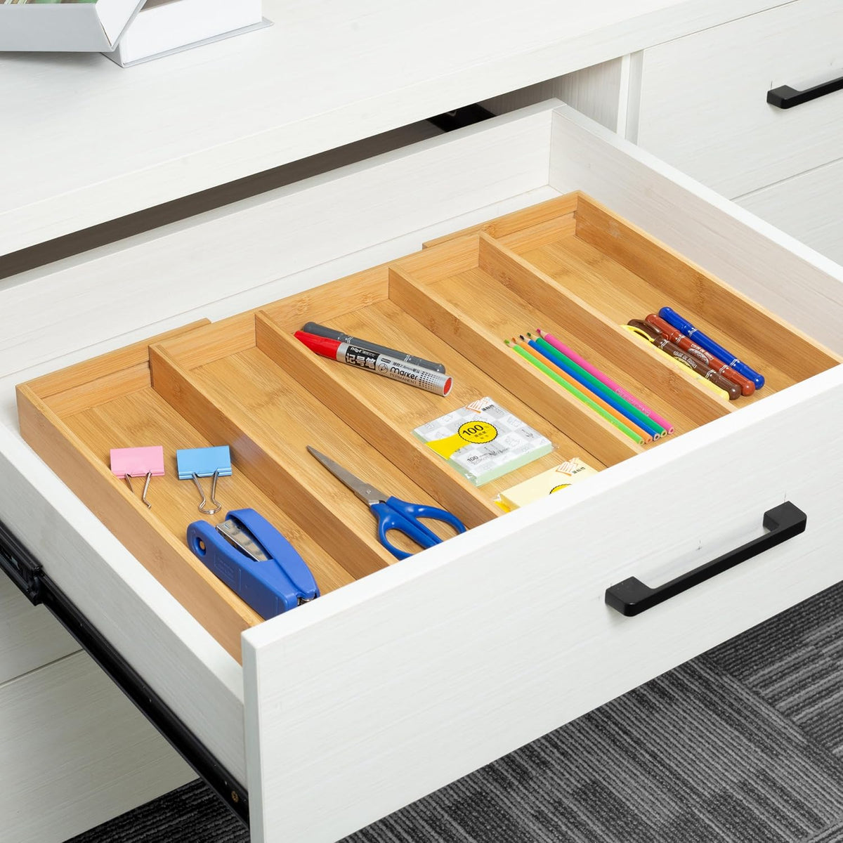 Utoplike Expandable Bamboo Kitchen Drawer Organizer, Large, 3-5 Slots, Natural