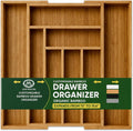 LONE WOLF RK Expandable Bamboo Silverware Drawer Organizer, 8 Slots, Carbonized