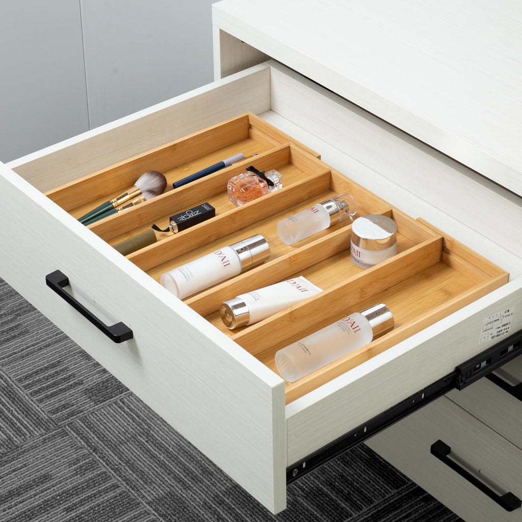 Utoplike Expandable Bamboo Kitchen Drawer Organizer, Large, 3-5 Slots, Natural