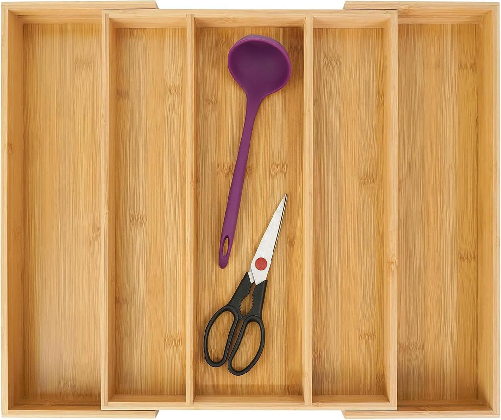 Utoplike Expandable Bamboo Kitchen Drawer Organizer, Large, 3-5 Slots, Natural