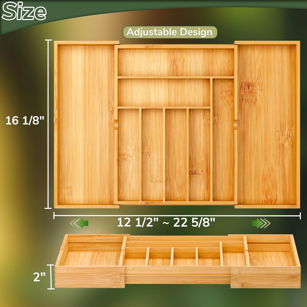 BAMEOS Expandable Bamboo Drawer Organizer with Removable Dividers, 9 Compartments