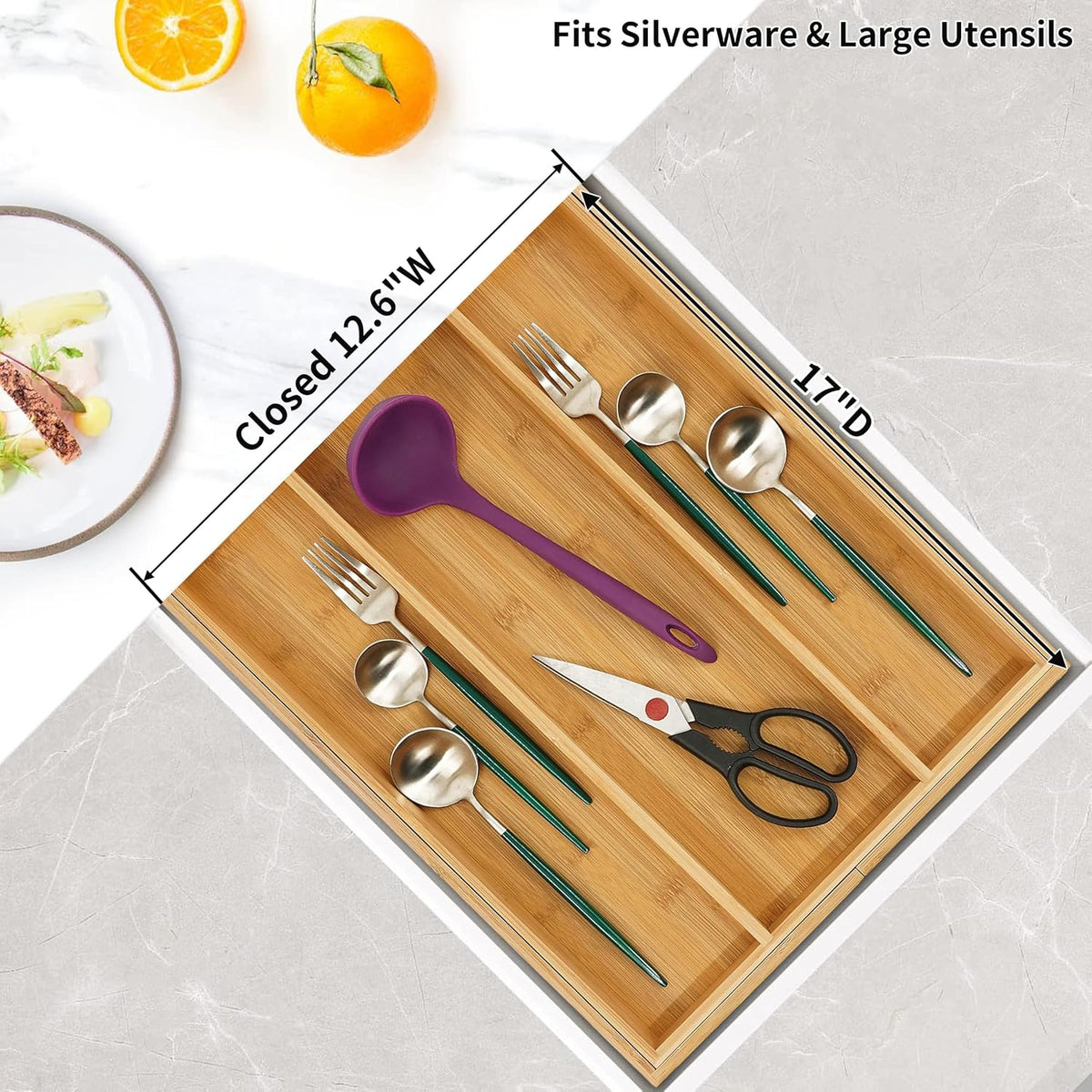 Utoplike Expandable Bamboo Kitchen Drawer Organizer, Large, 3-5 Slots, Natural