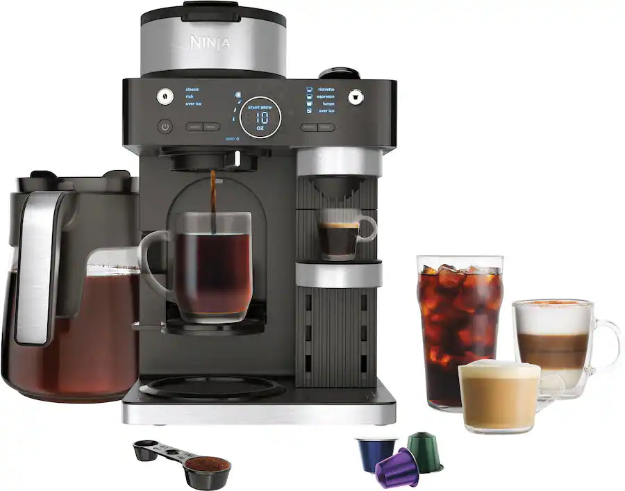Ninja Espresso and Coffee Barista System, Single Serve and Nespresso, with 12-Cup Carafe - Black