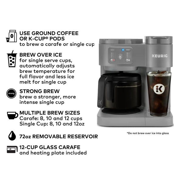 Keurig K-Duo Essentials Hot and Iced Single-Serve K-Cup Pod Coffee Maker and Carafe - Moonlight Grey