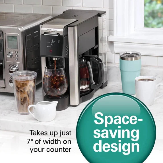 Hamilton Beach FlexBrew 5-in-1 Coffee Maker, Hot or Iced, Single Serve Pod or Coffee Grounds, 12-Cup Coffee Pot, Black