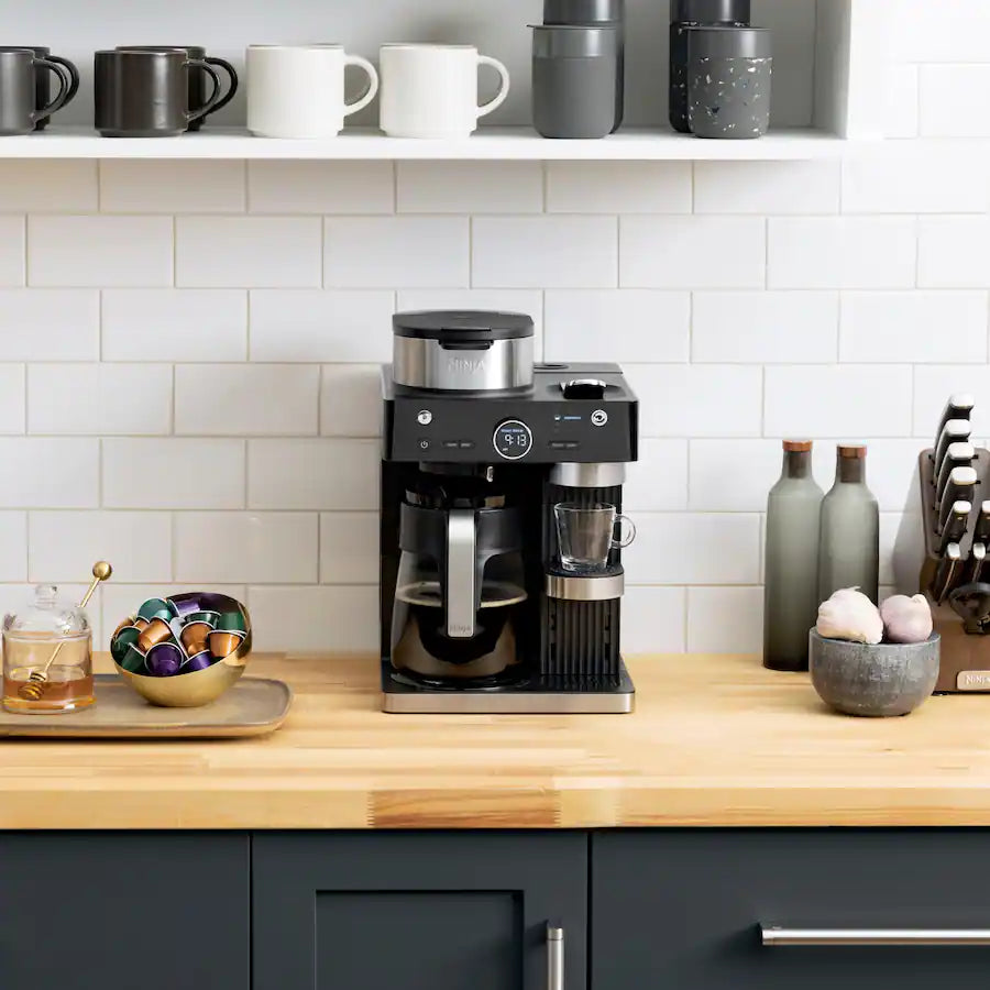Ninja Espresso and Coffee Barista System, Single Serve and Nespresso, with 12-Cup Carafe - Black