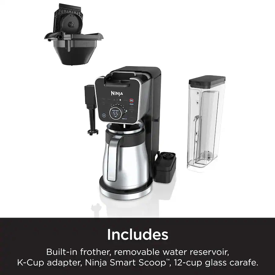 Ninja DualBrew PRO 12-Cup Specialty Coffee System with Thermal Carafe, K-Cup Compatible, Hot Water System and Frother - Black/Silver