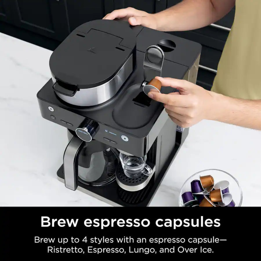 Ninja Espresso and Coffee Barista System, Single Serve and Nespresso, with 12-Cup Carafe - Black