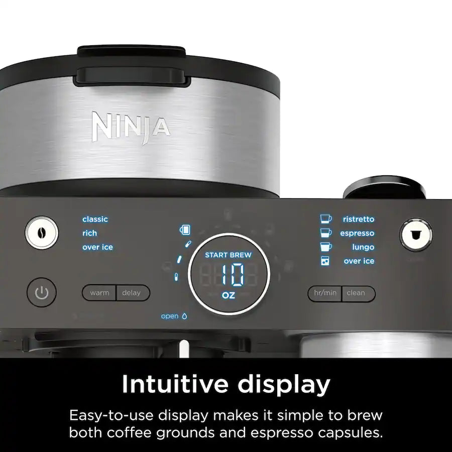 Ninja Espresso and Coffee Barista System, Single Serve and Nespresso, with 12-Cup Carafe - Black