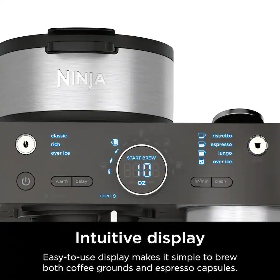 Ninja Espresso and Coffee Barista System, Single Serve and Nespresso, with 12-Cup Carafe - Black