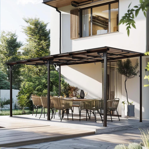 10 x 14 ft. Wall-Mounted Lean-To Gazebo with Polycarbonate Roof, Grey